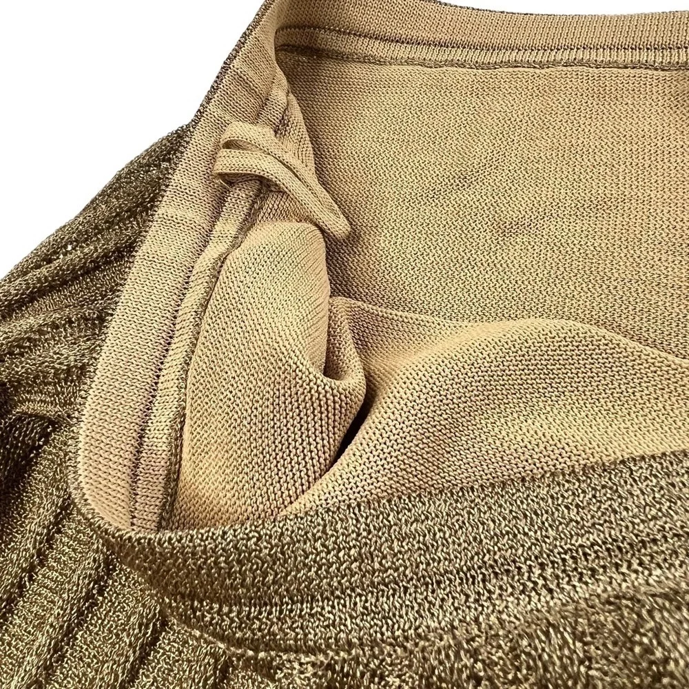 VINCE Pleated Gold Bronze Metallic Crochet Knit Midi Skirt Lined Size M - Picture 13 of 16